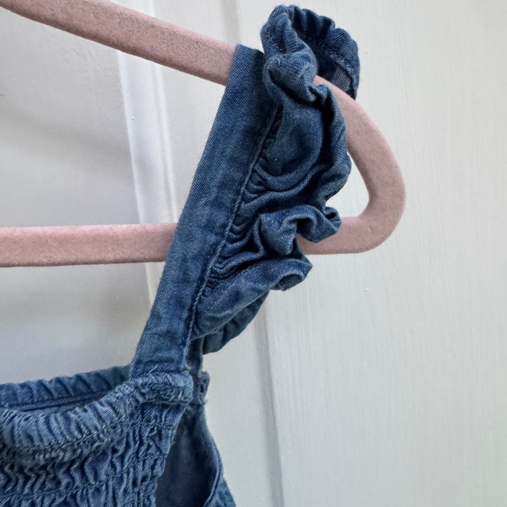 NWOT Lucky Penny 3T Girls Casual Blue Denim Sleevess Dress with Ruffle Straps - Picture 2 of 5